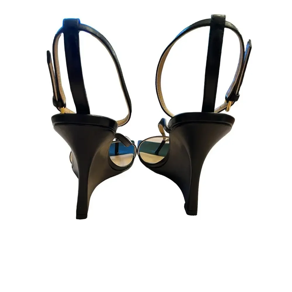 Bottega Veneta Leather Stretch Wedge Sandals Ankle Strap Square Toe 35.5/ US 5.5 - Picture 8 of 14